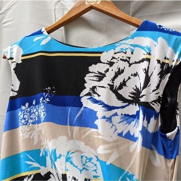 Roz & Ali sz 8 dress blue black tan white summer spring floral sleeveless - Picture 5 of 12